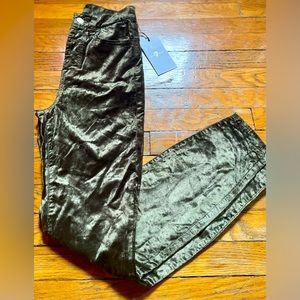 nwt olive green crushed velvet 7 for all mankind skinny jeans sz 24